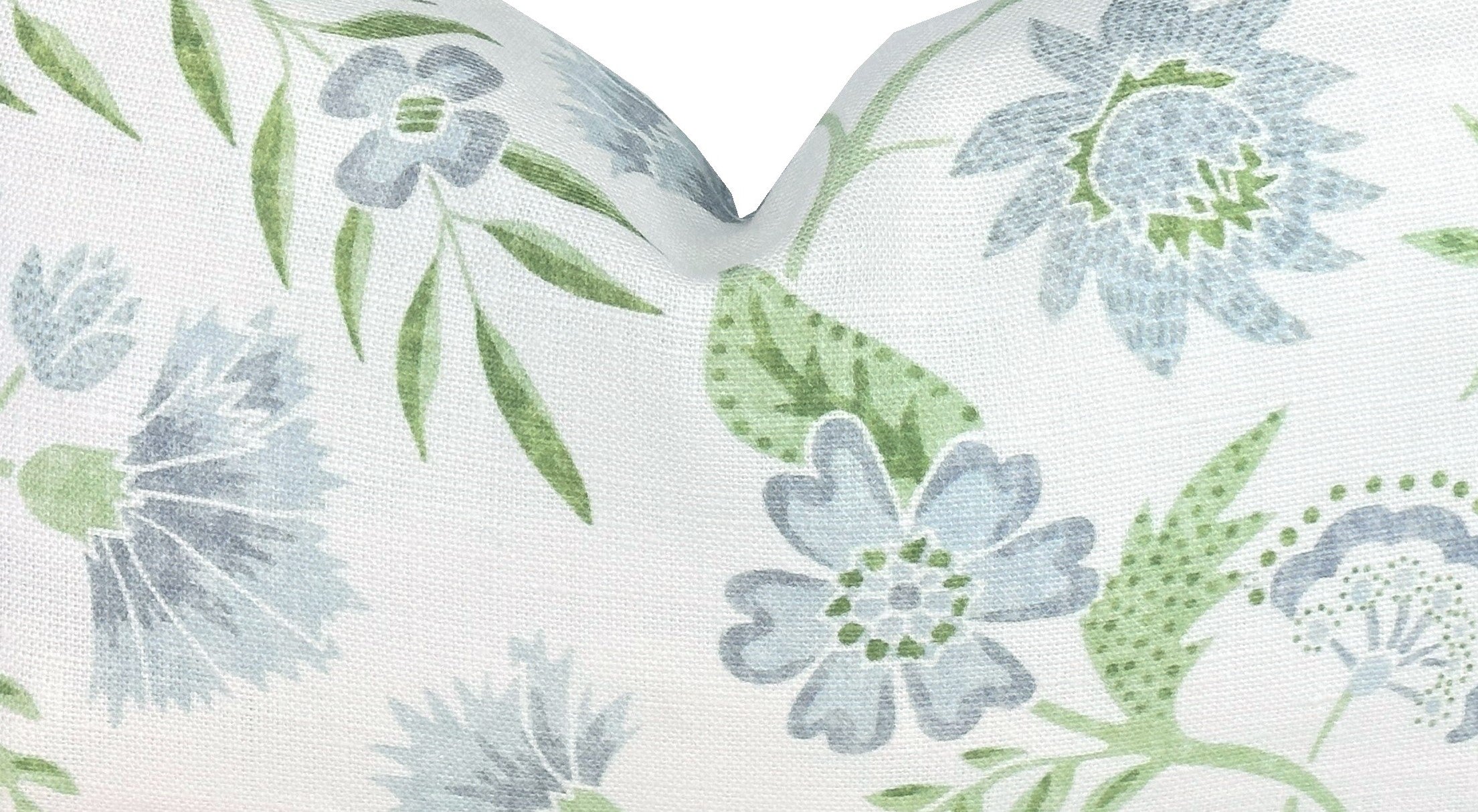 Kathy Vine Blue and Green Linen Pillow Cover | Designer | High End | Soft Sky Blue and Green on Off White Belgian Linen