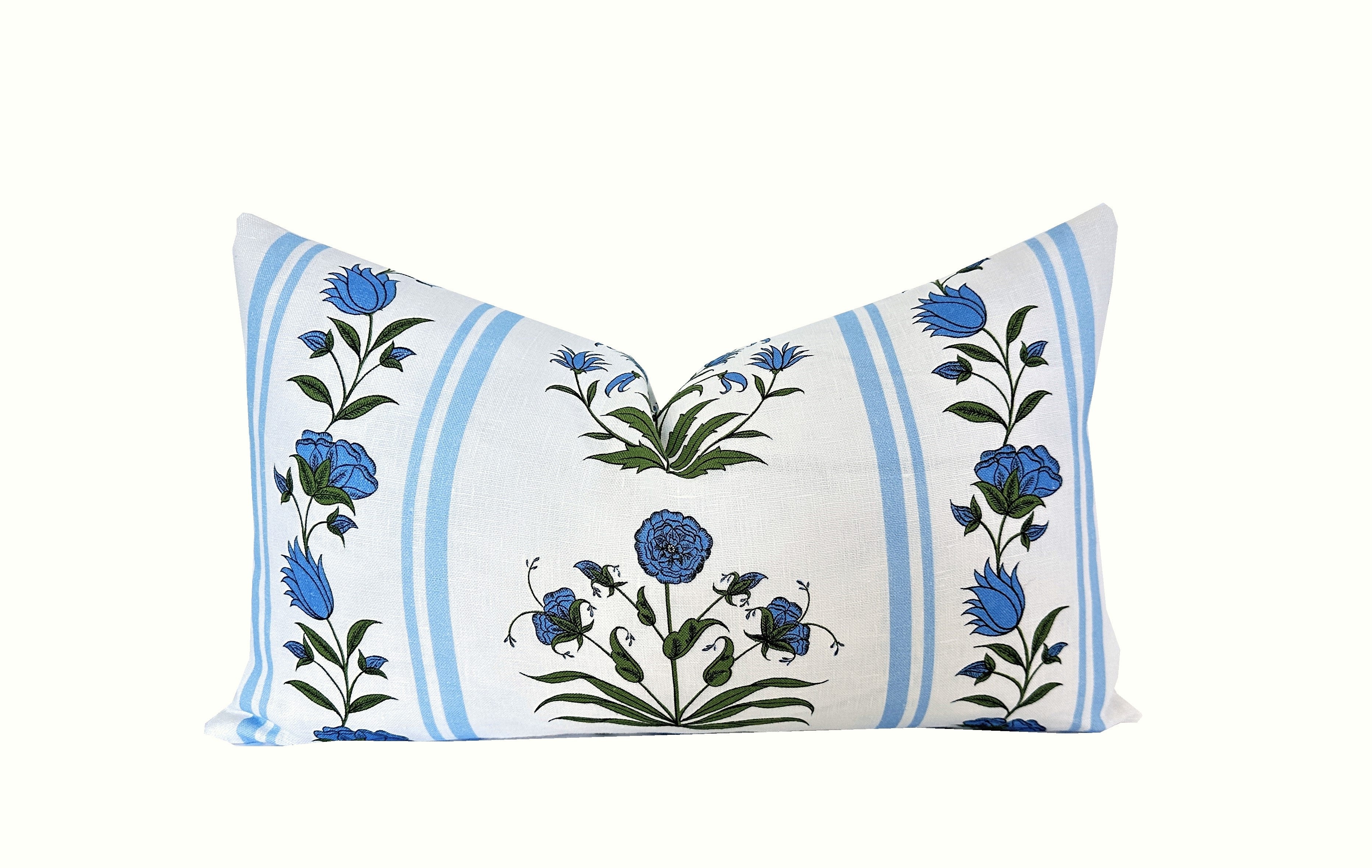 Royal Poppy Blue Floral Stripe Pillow Cover | Schumacher