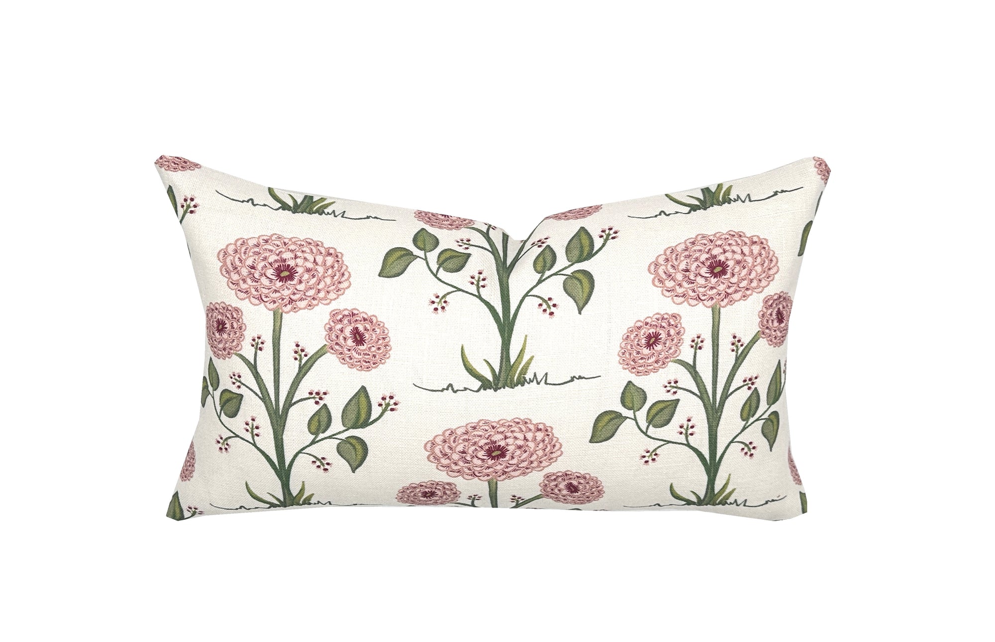 Mums The Word Lumbar Linen Pillow Cover | Pink and Green