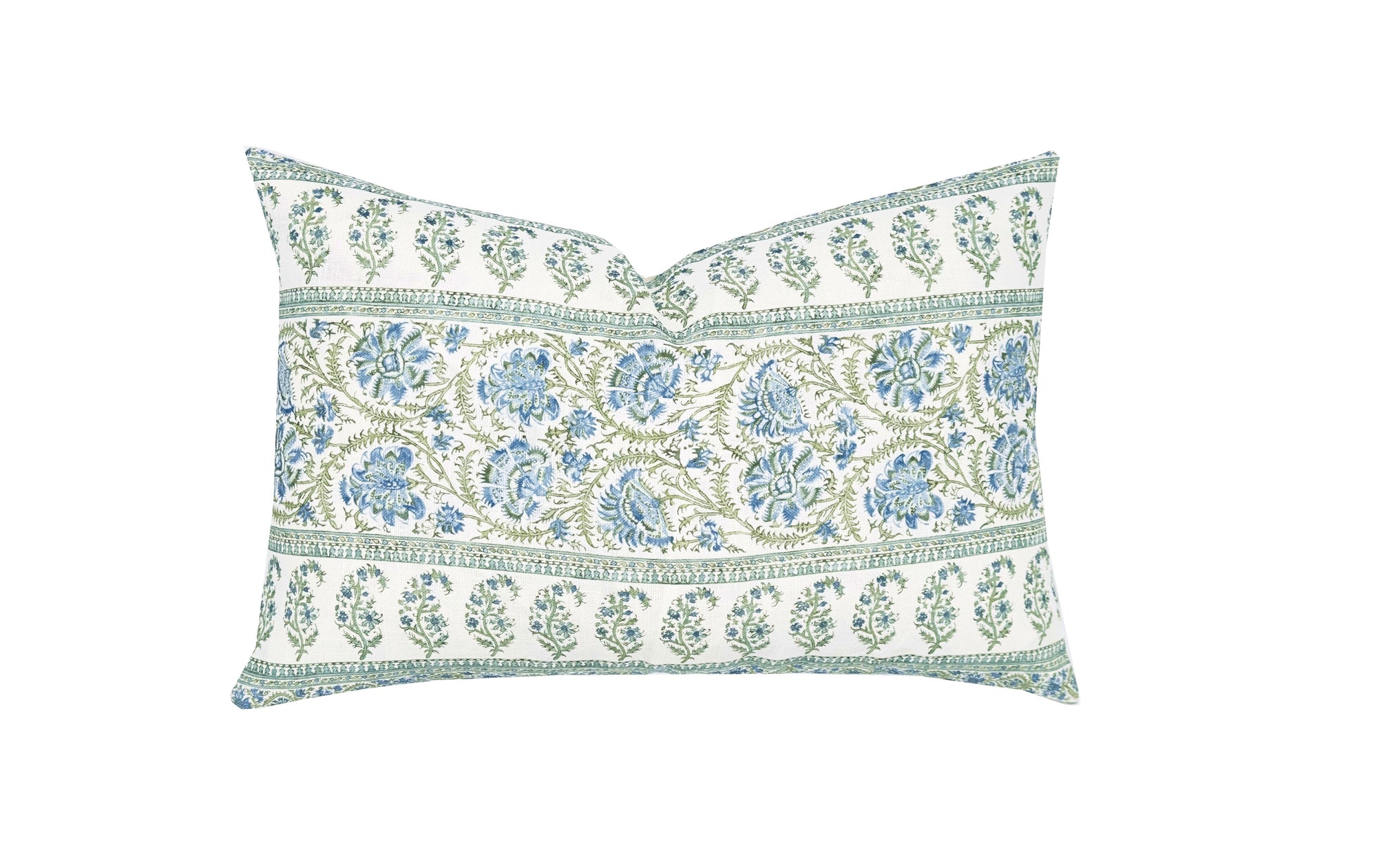 Indiennes Stripe Sea Lumbar Pillow Cover | Lee Jofa | Blue and Green