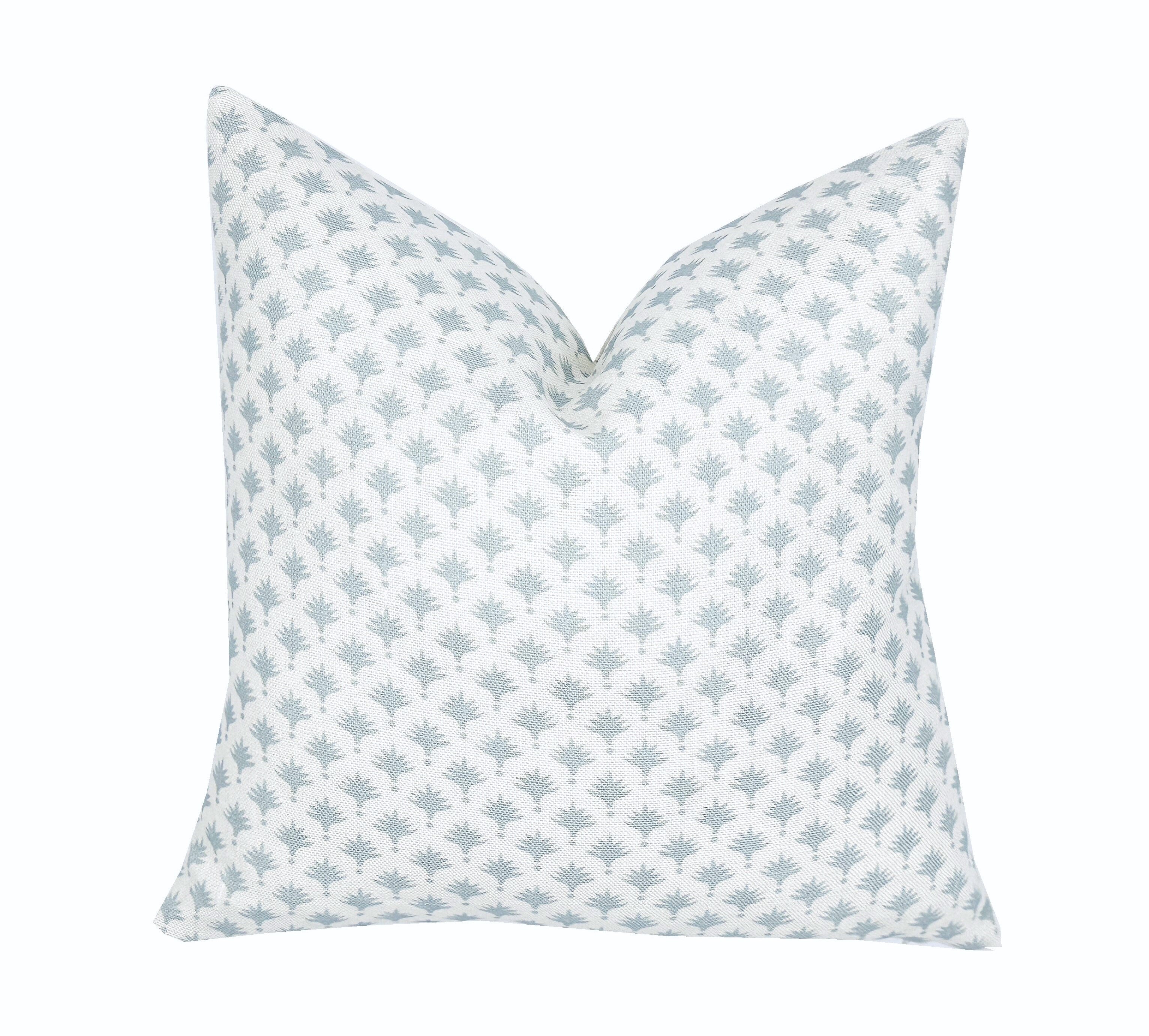 Soft Blue Palm Trees on White Linen Pillow Cover | Light Blue