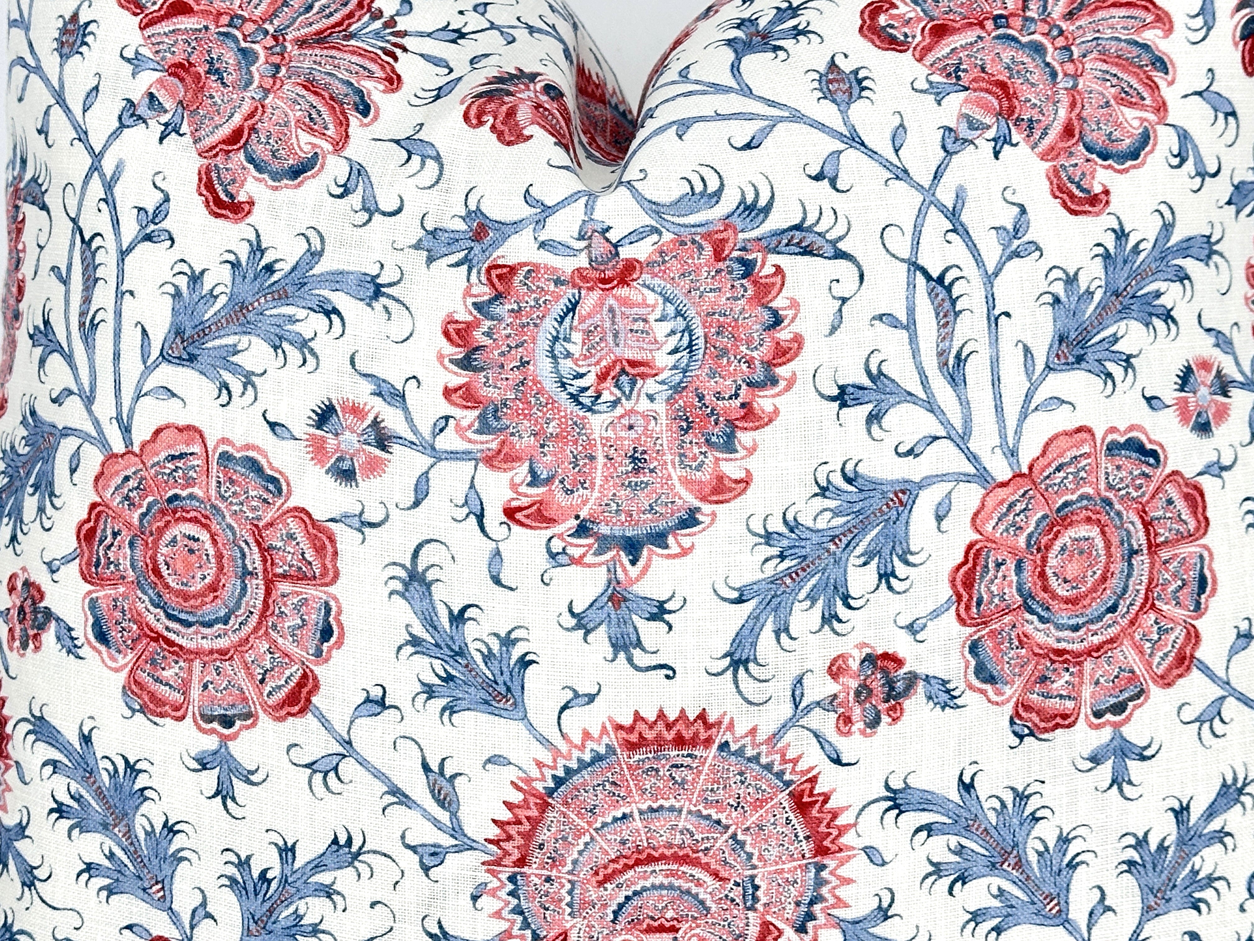 Indiennes Blue and Red Floral Pillow Cover | Lee Jofa