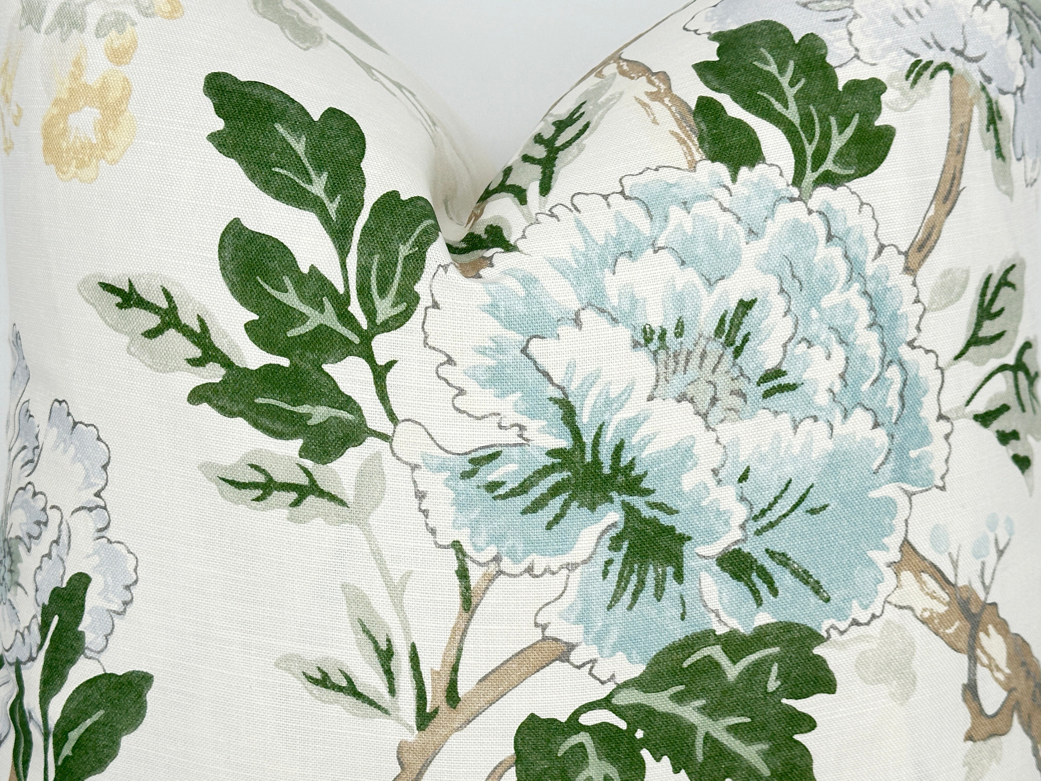 Inisfree Inlet Floral Pillow Cover | Green and Blue on Ivory | Lee Jofa | 1 or 2 Sided | Designer