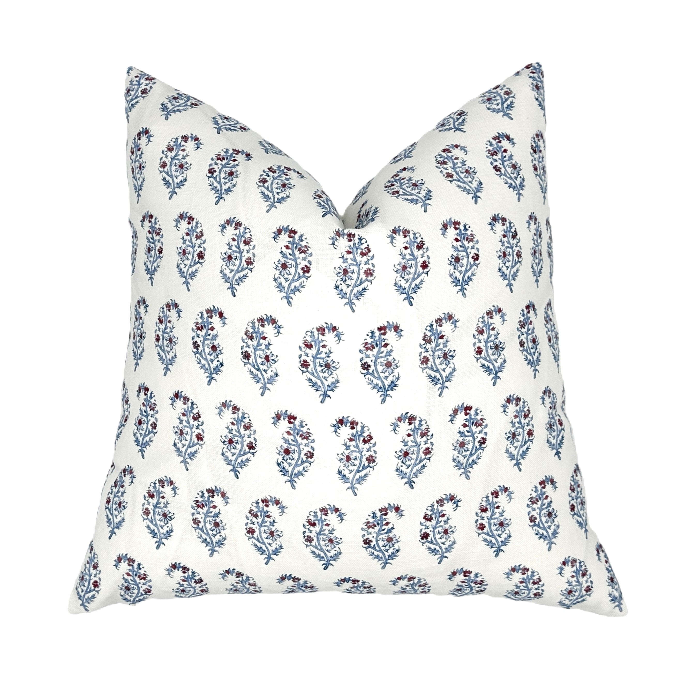 Indiennes Paisley Berry Pillow Cover | Blue and Red | Lee Jofa