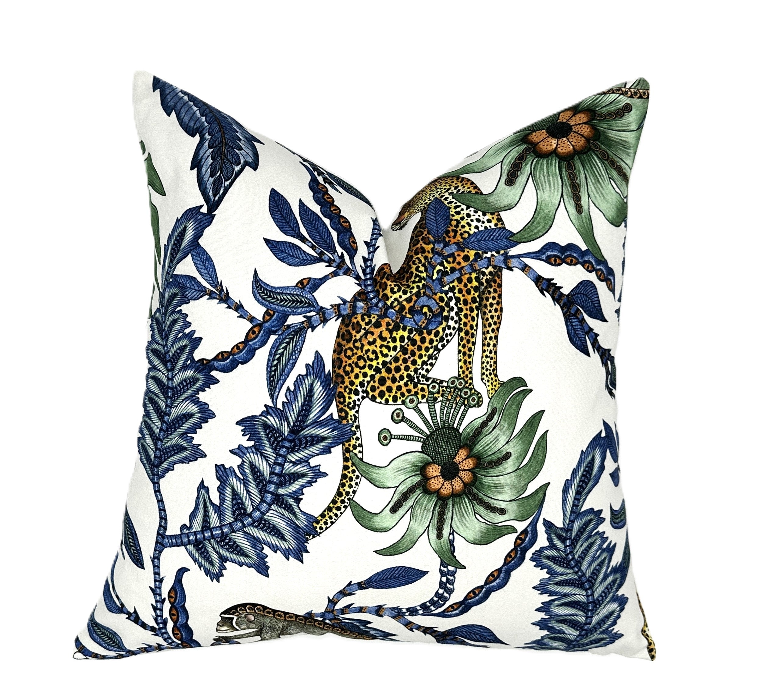 Monkey Bean Pillow Cover | Leopard and Monkey Blue Botanical | High End | Designer