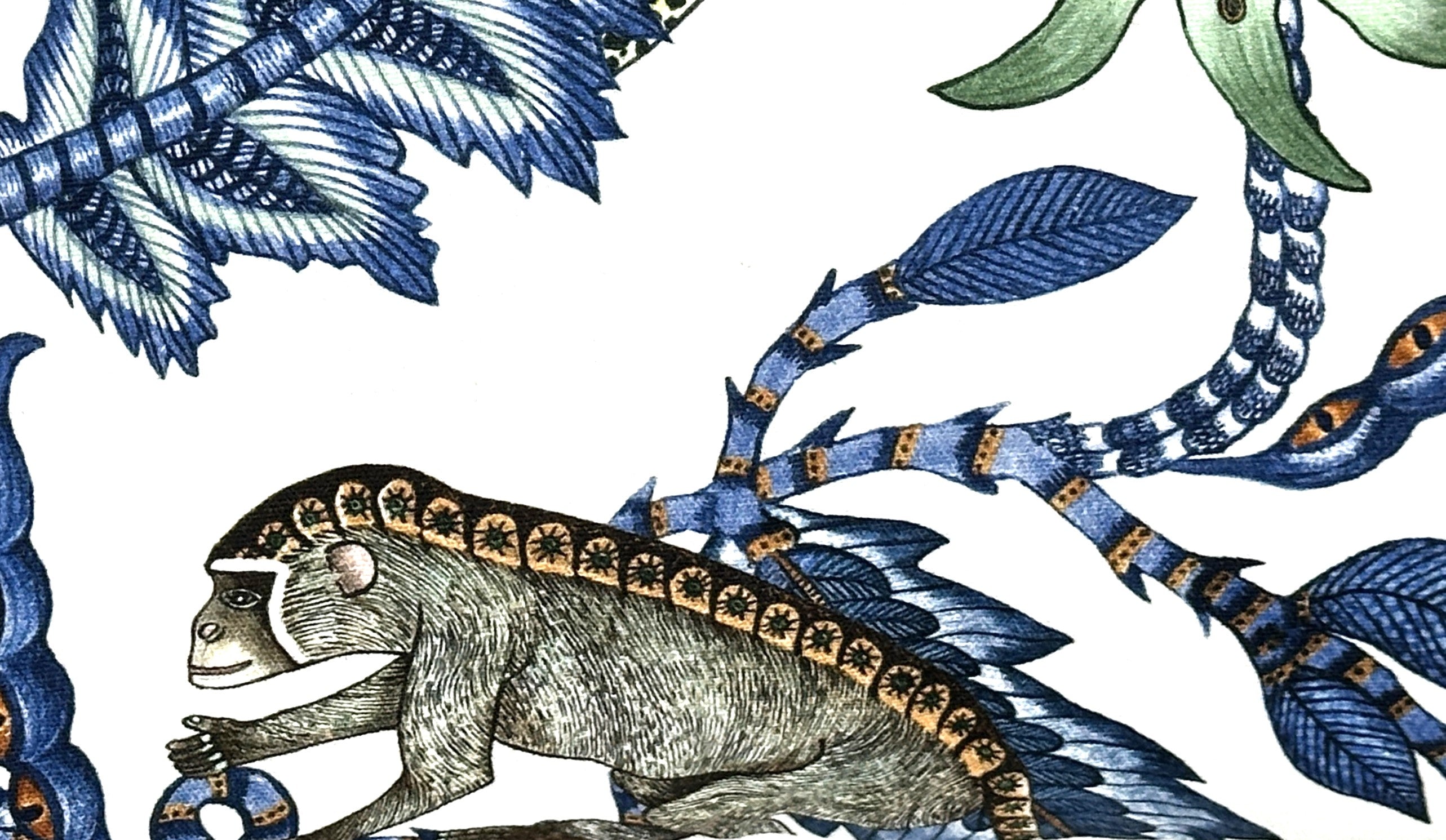 Monkey Bean Pillow Cover | Leopard and Monkey Blue Botanical | High End | Designer