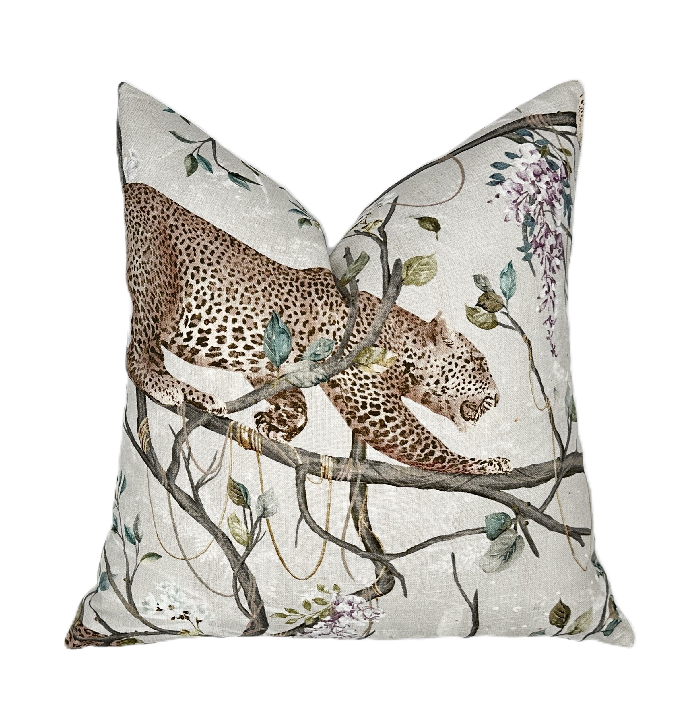 Leopards in Trees Chinoiserie Pillow Cover | Floral Asian pattern | Designer | High End