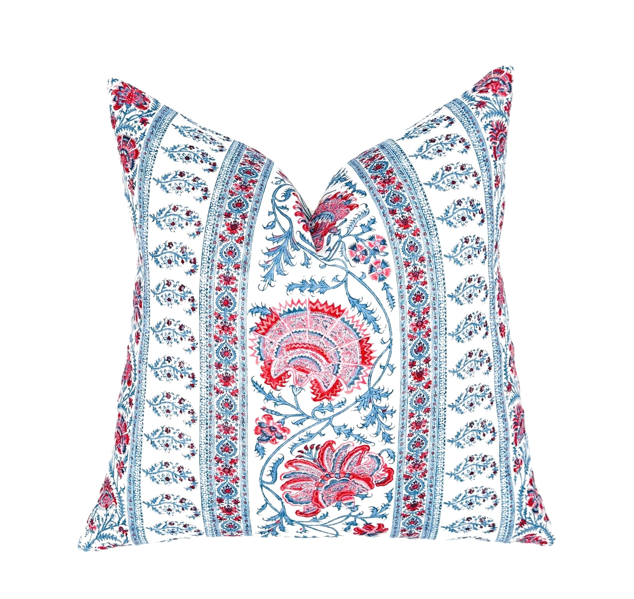 Indiennes Berry Floral Stripe Pillow Cover | Lee Jofa | Block Print Style