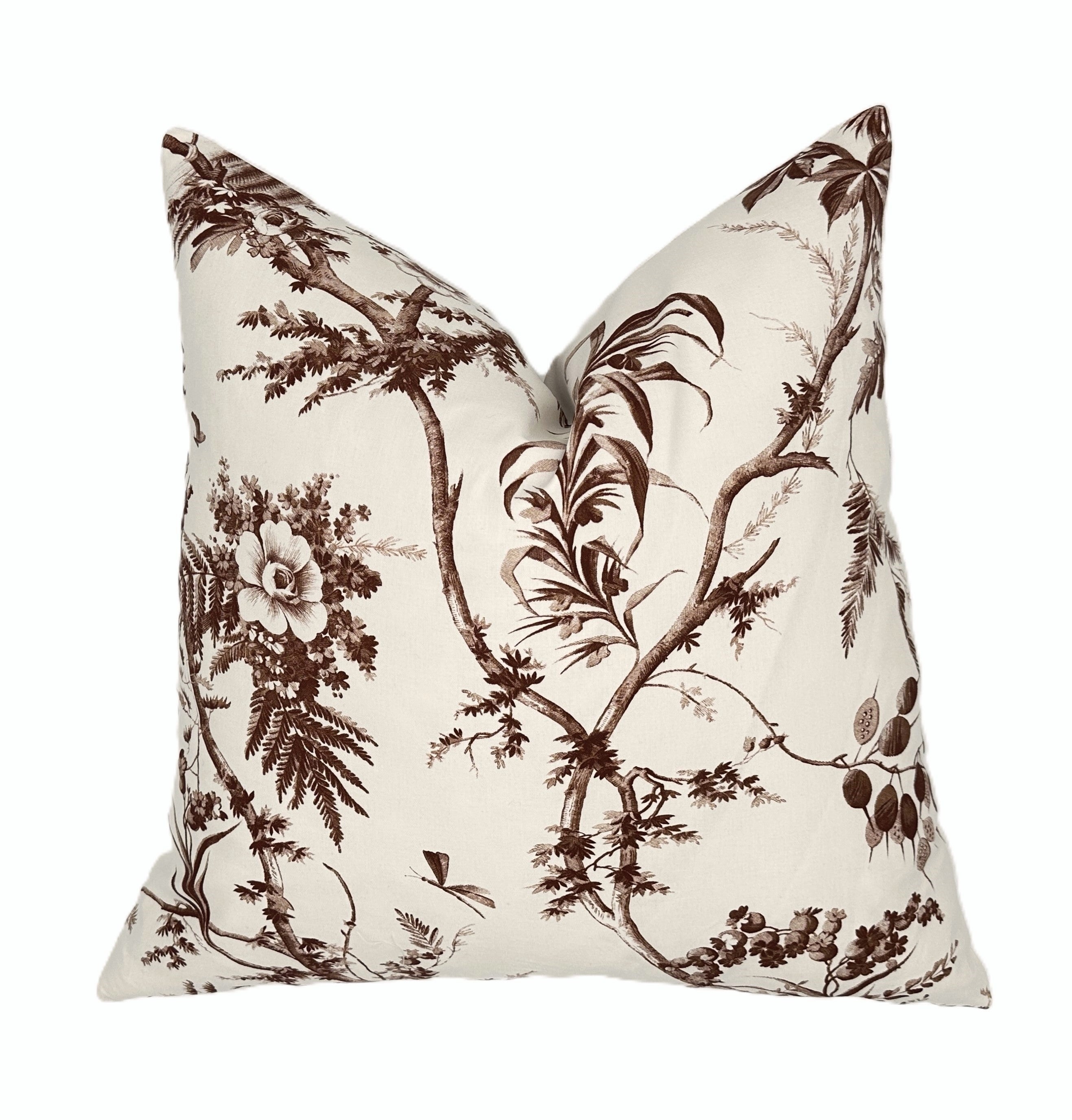Gazebo Brown Floral Pillow Cover | Designer | Large Scale Botanical