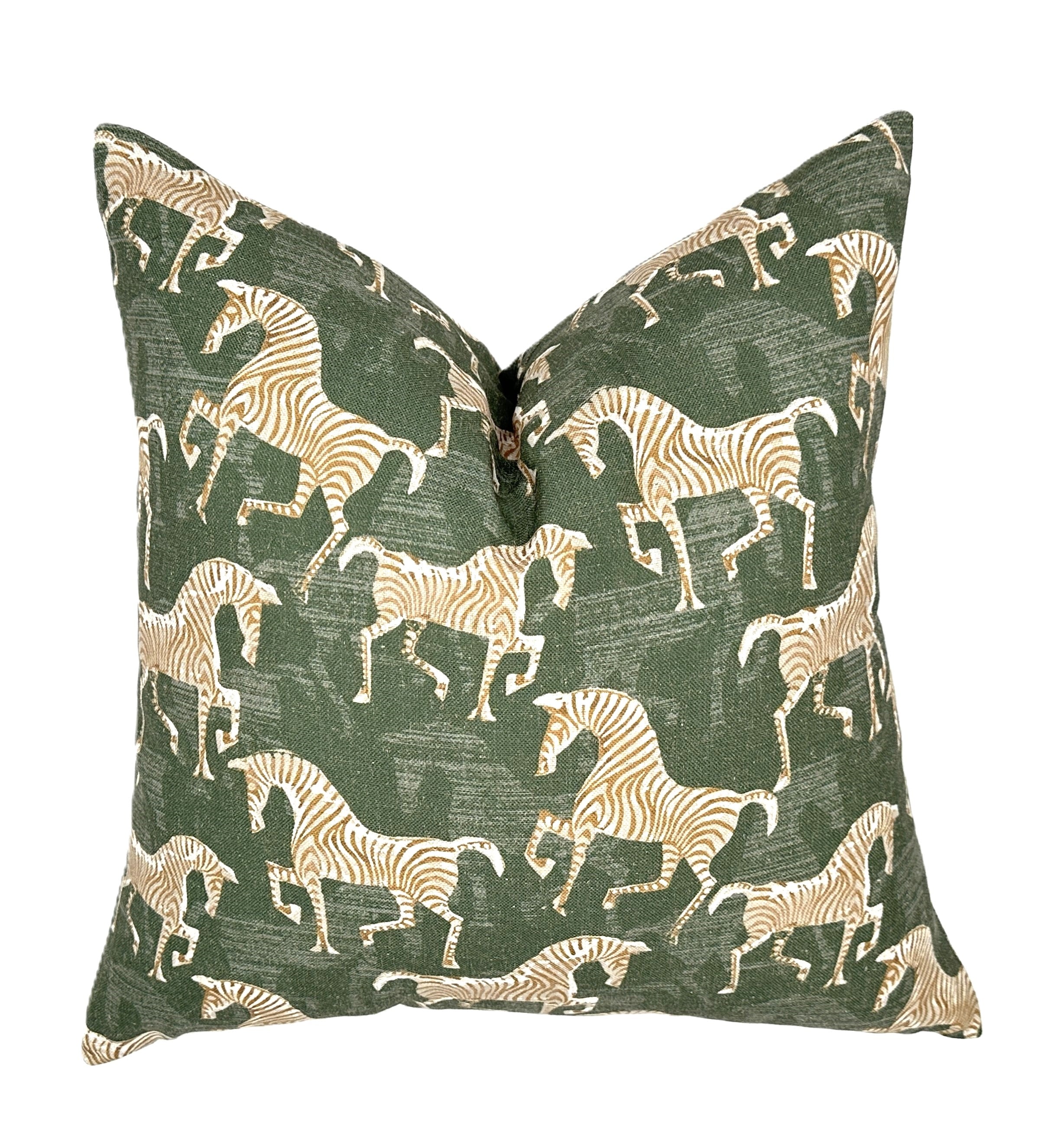 Masai Green Zebra Pillow Cover | Olive Green | Same Fabric Both Sides