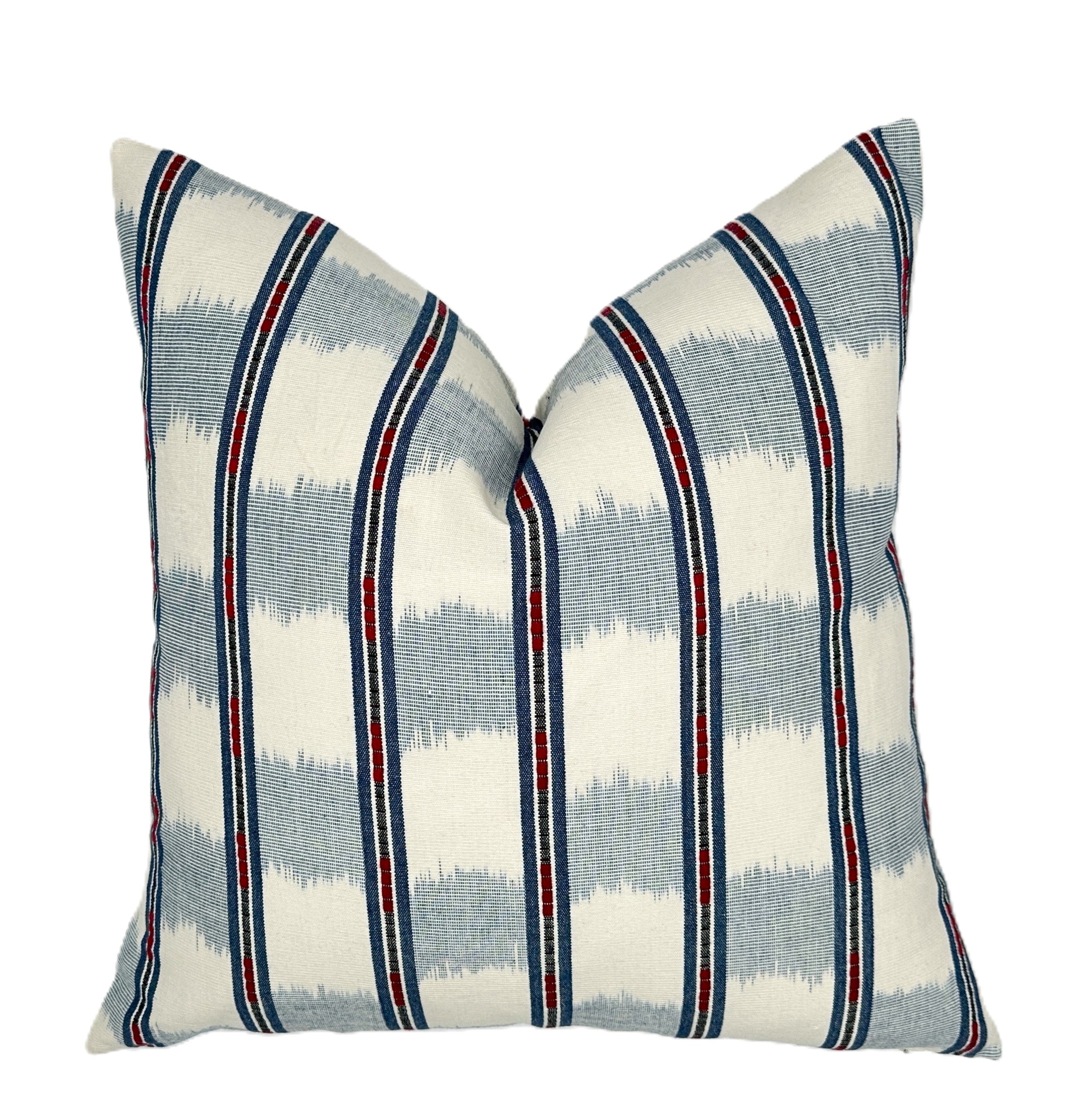 Schumacher Faye Ikat Chambray Pillow Cover | Red White Blue Stripe