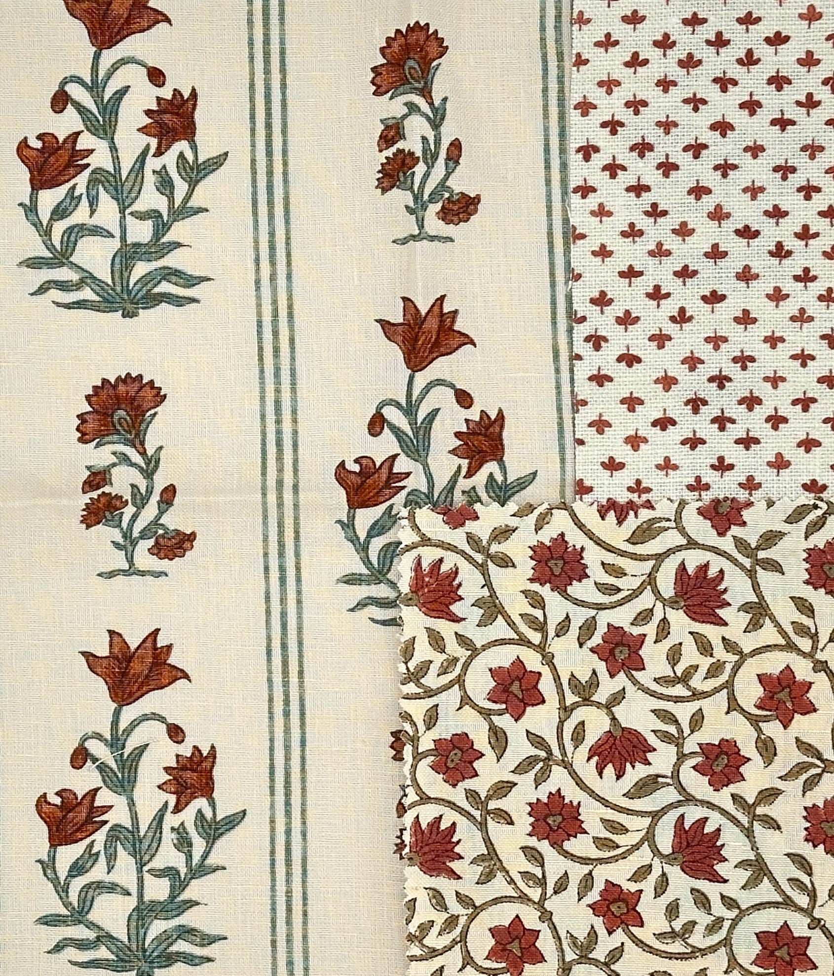 Schumacher Ellora Spice Pillow Cover | Paprika and Teal Floral Stripe |