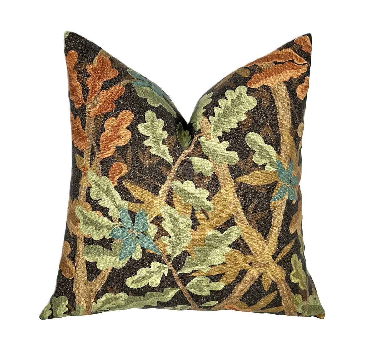 Woodlands Brown Botanical Pillow Cover | Brown Green Blue Persimmon