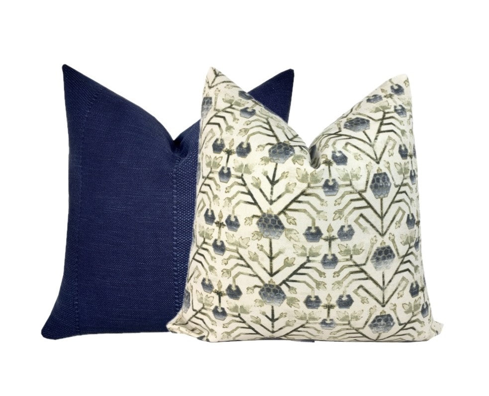 Designer Khotan Pillow Cover | Indigo and Ivory | Zak and Fox