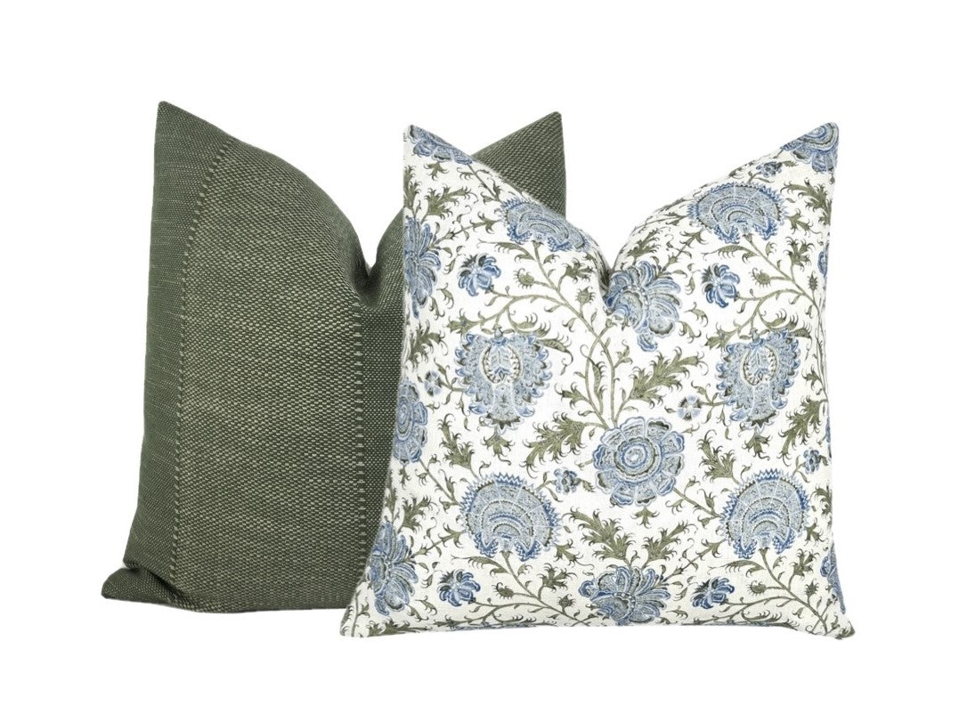 Indiennes Floral Pillow Cover | Lee Jofa | Blue and Green
