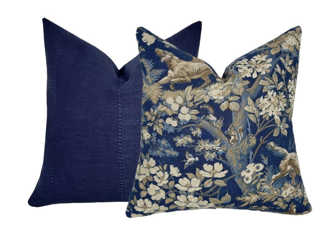Schumacher Hound Meadow Indigo Pillow Cover
