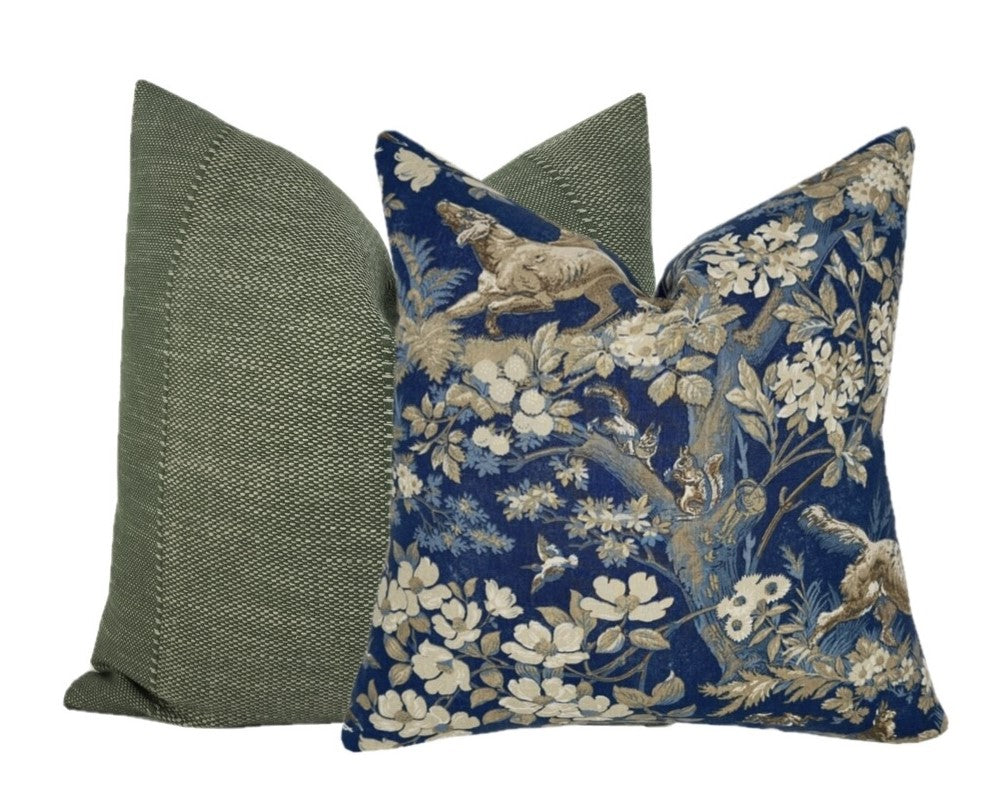 Schumacher Hound Meadow Indigo Pillow Cover