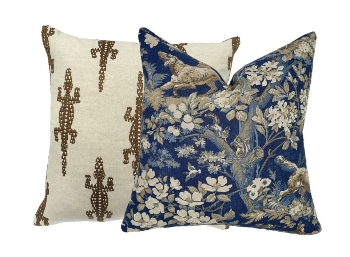 Schumacher Hound Meadow Indigo Pillow Cover