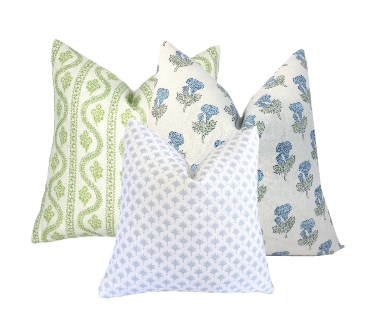 Soft Blue Palm Trees on White Linen Pillow Cover | Light Blue
