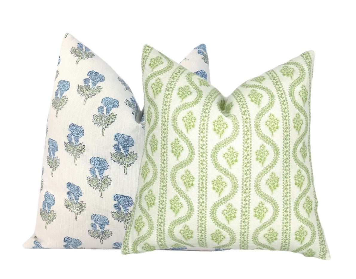 Abigail Spring Green Linen Pillow Cover | Celadon | Designer | High End | Light Green