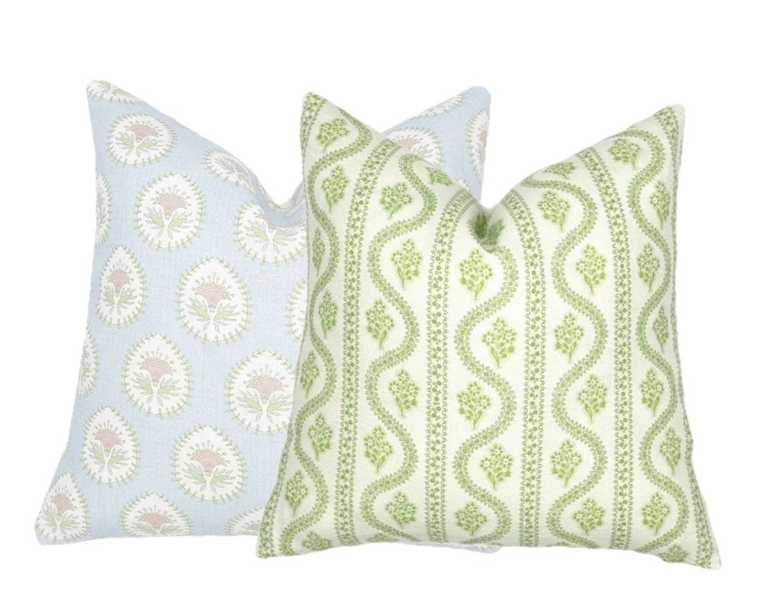 Abigail Spring Green Linen Pillow Cover | Celadon | Designer | High End | Light Green