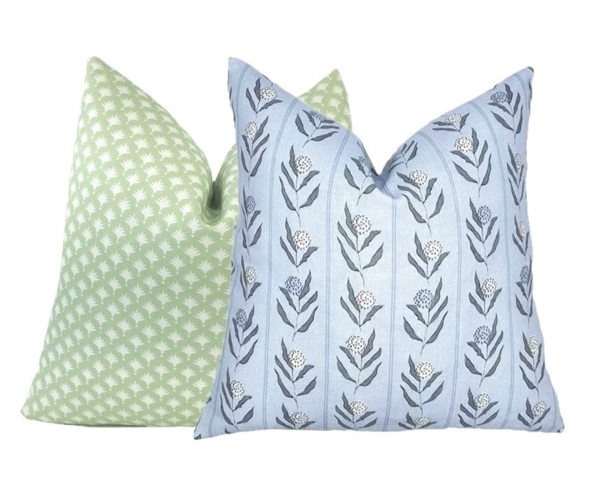 Valerie Coastal Blue Floral Stripe Linen Pillow Cover | 1 or 2 Sided (Copy)