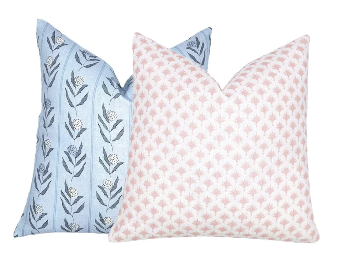 Pink Palm Trees on White Linen Pillow Cover