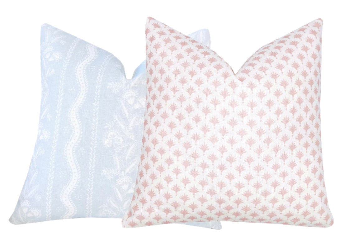 Pink Palm Trees on White Linen Pillow Cover
