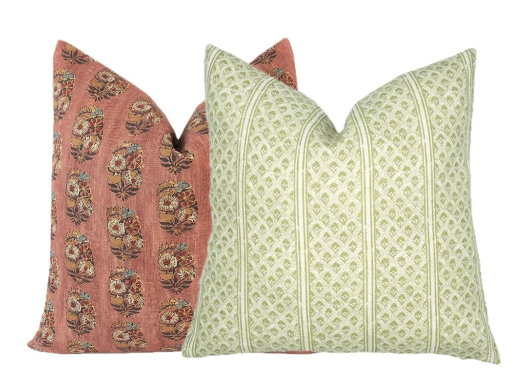 Brynn Soft Green Stripe Linen Pillow Cover | Neutral