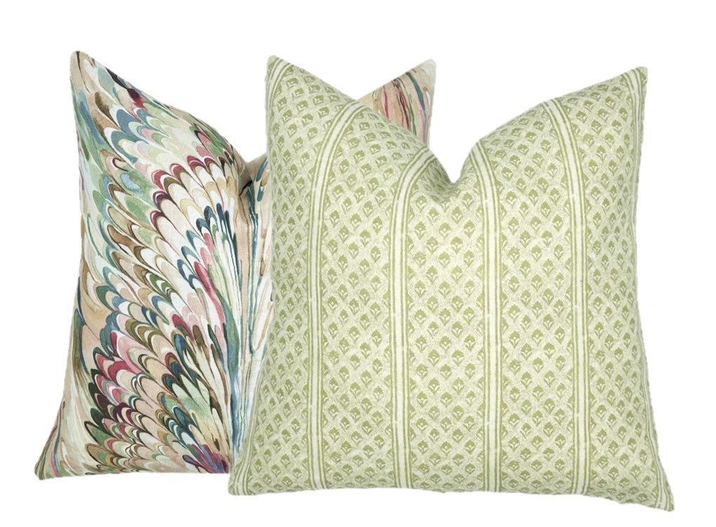 Brynn Soft Green Stripe Linen Pillow Cover | Neutral