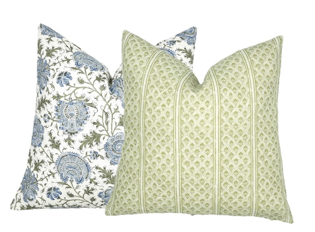 Brynn Soft Green Stripe Linen Pillow Cover | Neutral