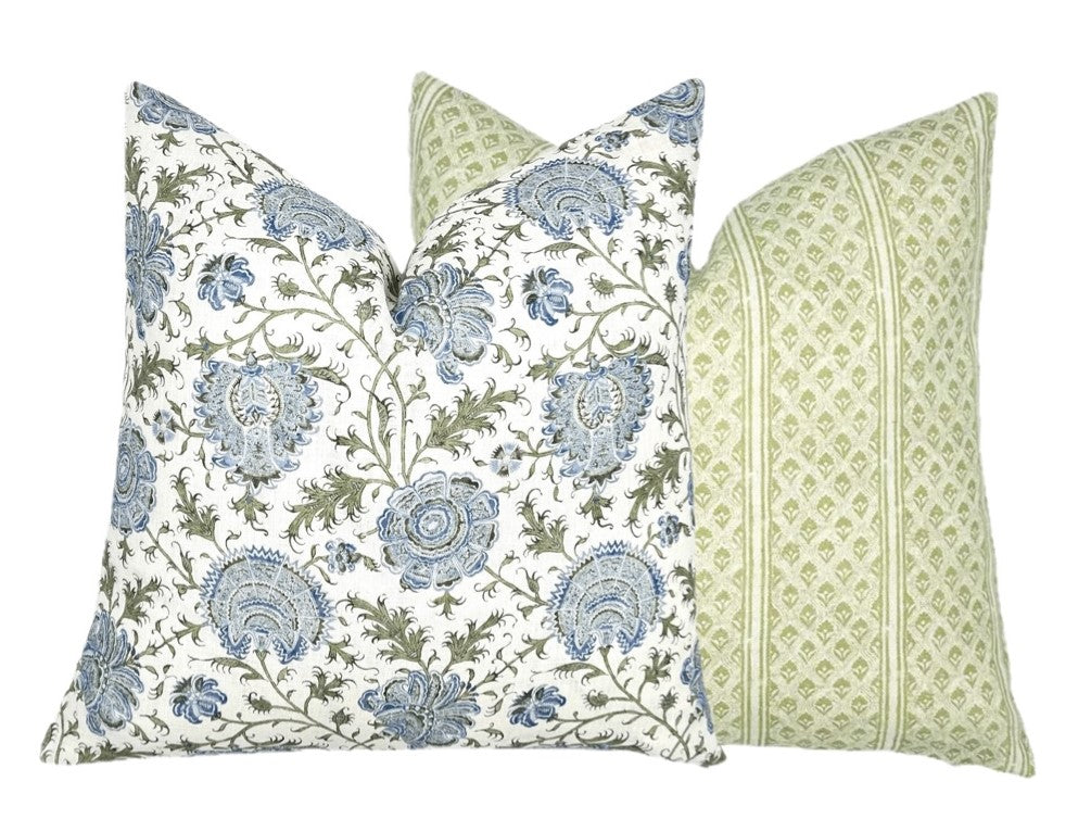 Indiennes Floral Pillow Cover | Lee Jofa | Blue and Green