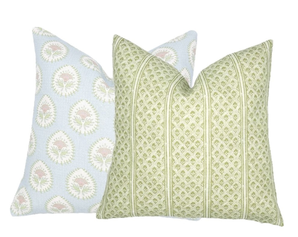 Brynn Soft Green Stripe Linen Pillow Cover | Neutral