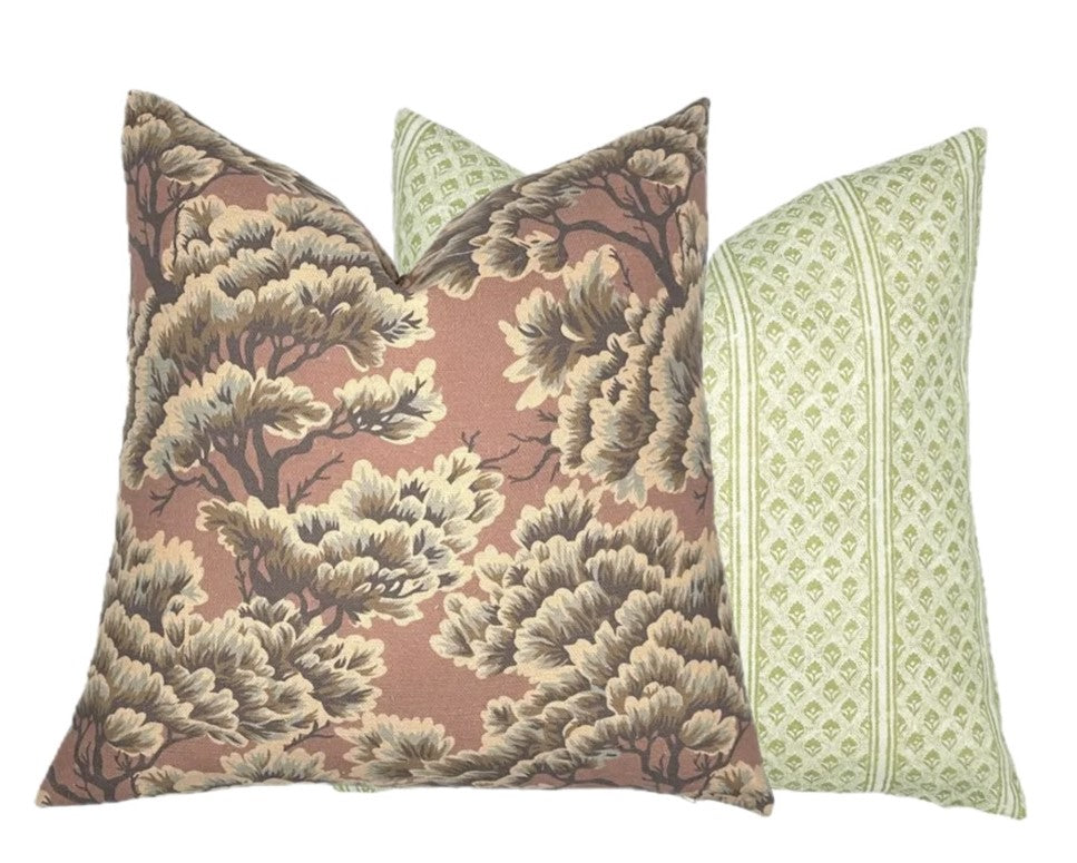 Monica Mocha Mousse Linen Pillow Cover | Mocha Mousse & Dark Plum