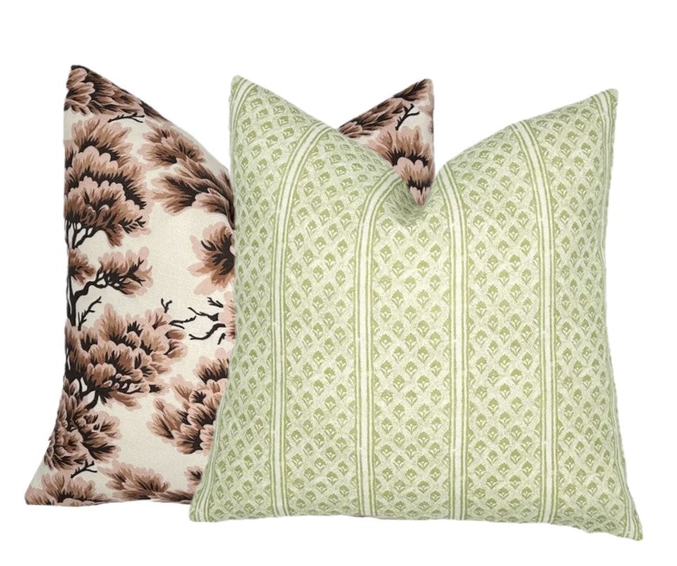 Brynn Soft Green Stripe Linen Pillow Cover | Neutral