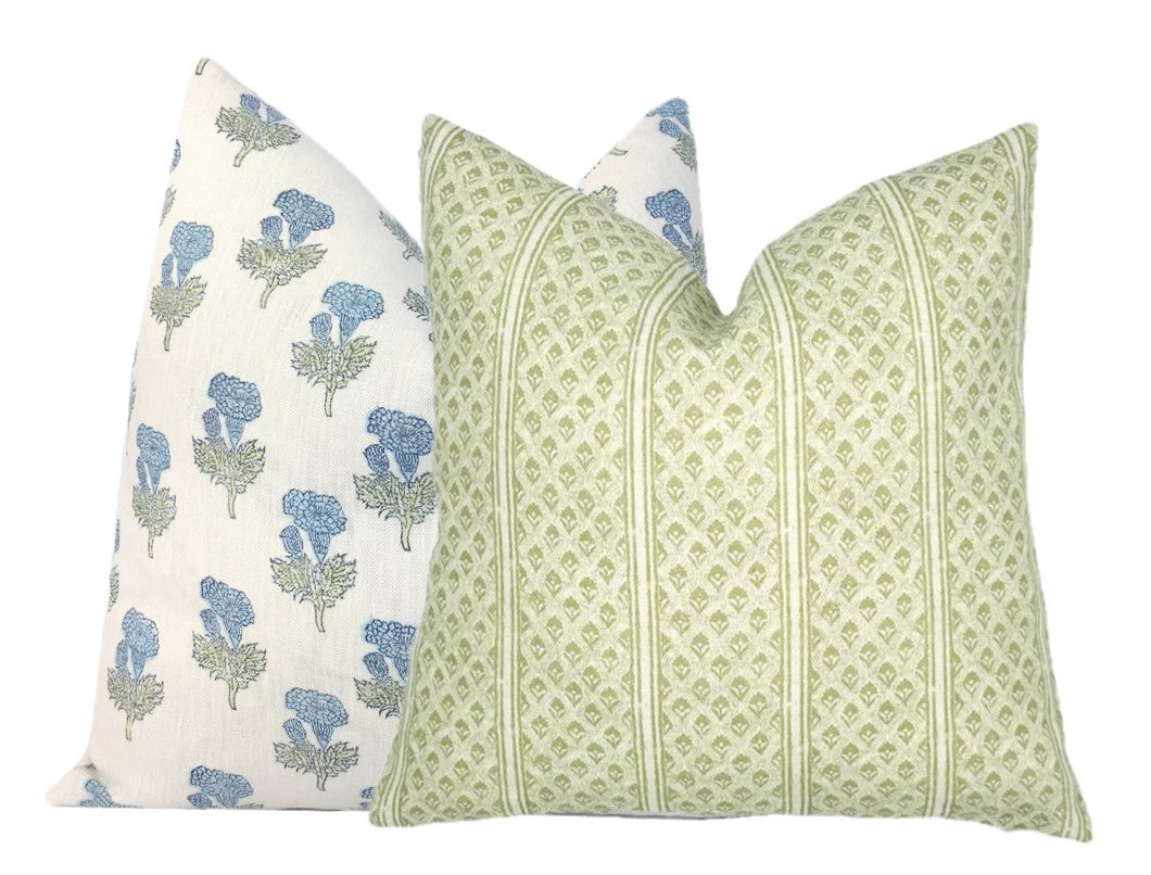 Brynn Soft Green Stripe Linen Pillow Cover | Neutral