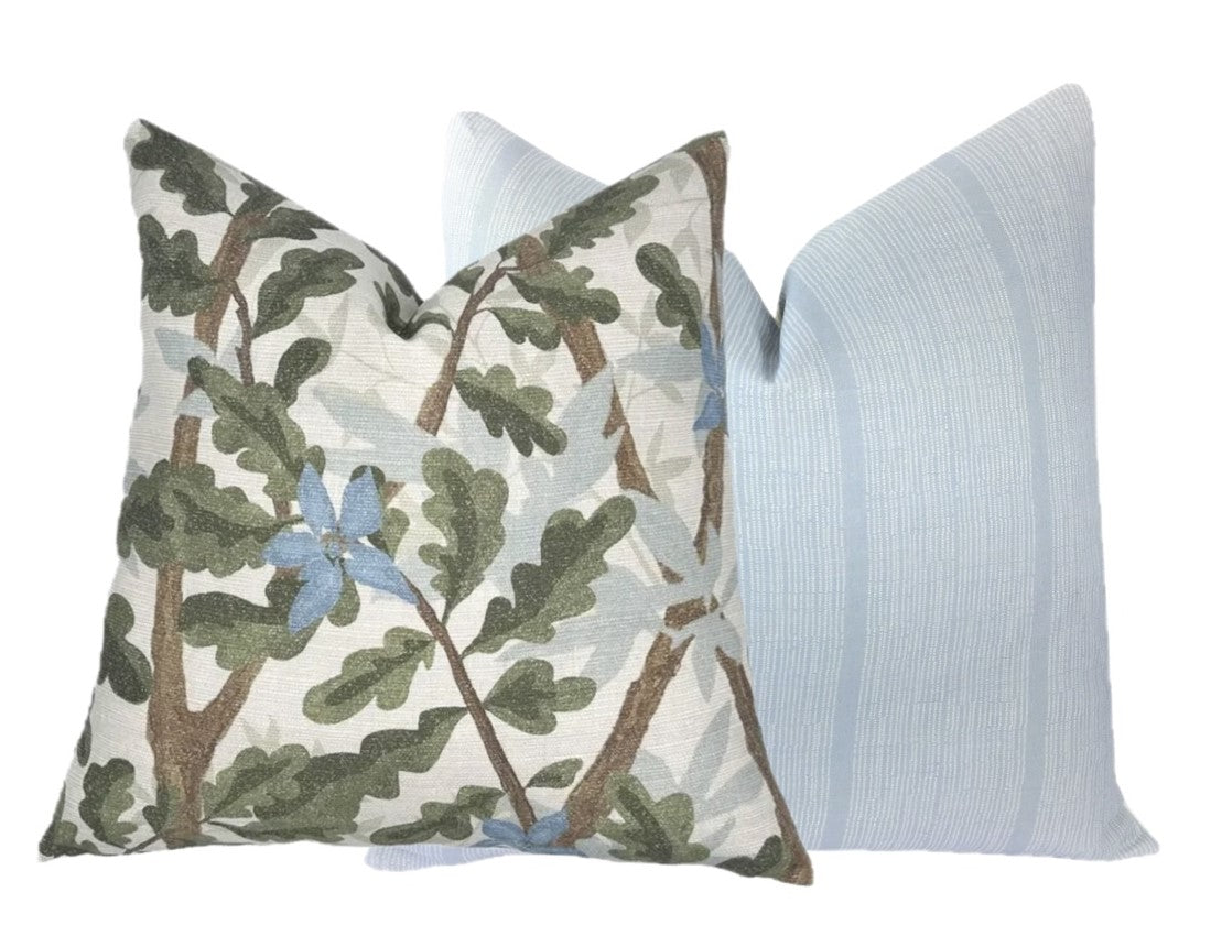 Woodlands Olive Green Botanical Pillow Cover | Large Scale | Linen