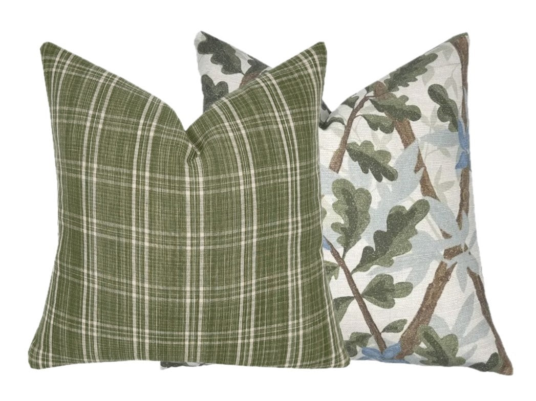 Olive Green Plaid Pillow Cover | Woven Check