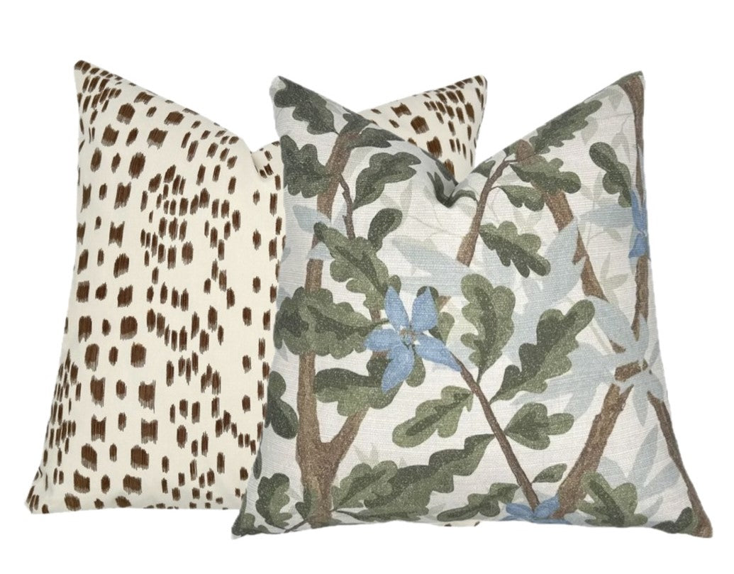Woodlands Olive Green Botanical Pillow Cover | Large Scale | Linen