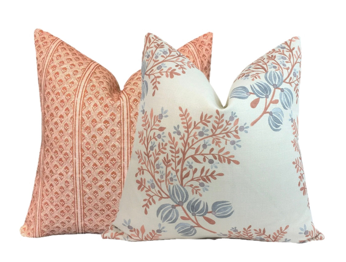 Terra Cotta Blues Linen Pillow Cover