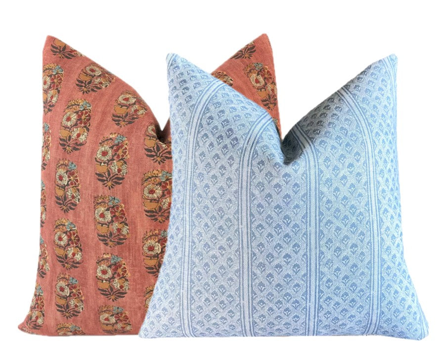 Brynn Soft Blue Stripe Linen Pillow Cover | Neutral