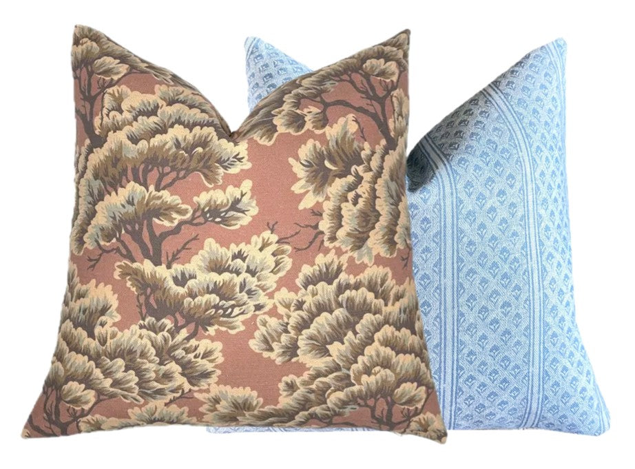Monica Mocha Mousse Linen Pillow Cover | Mocha Mousse & Dark Plum