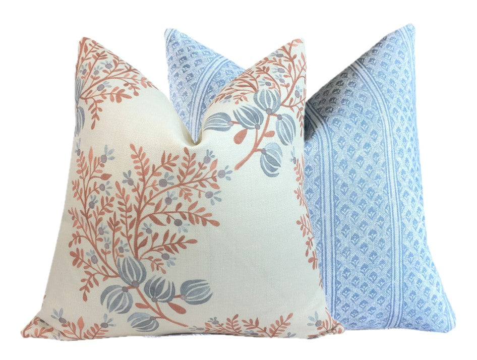 Terra Cotta Blues Linen Pillow Cover