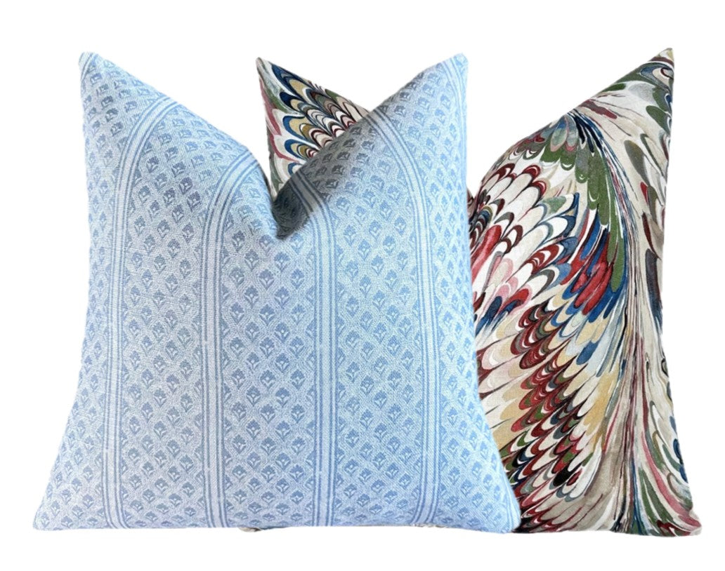 Brynn Soft Blue Stripe Linen Pillow Cover | Neutral