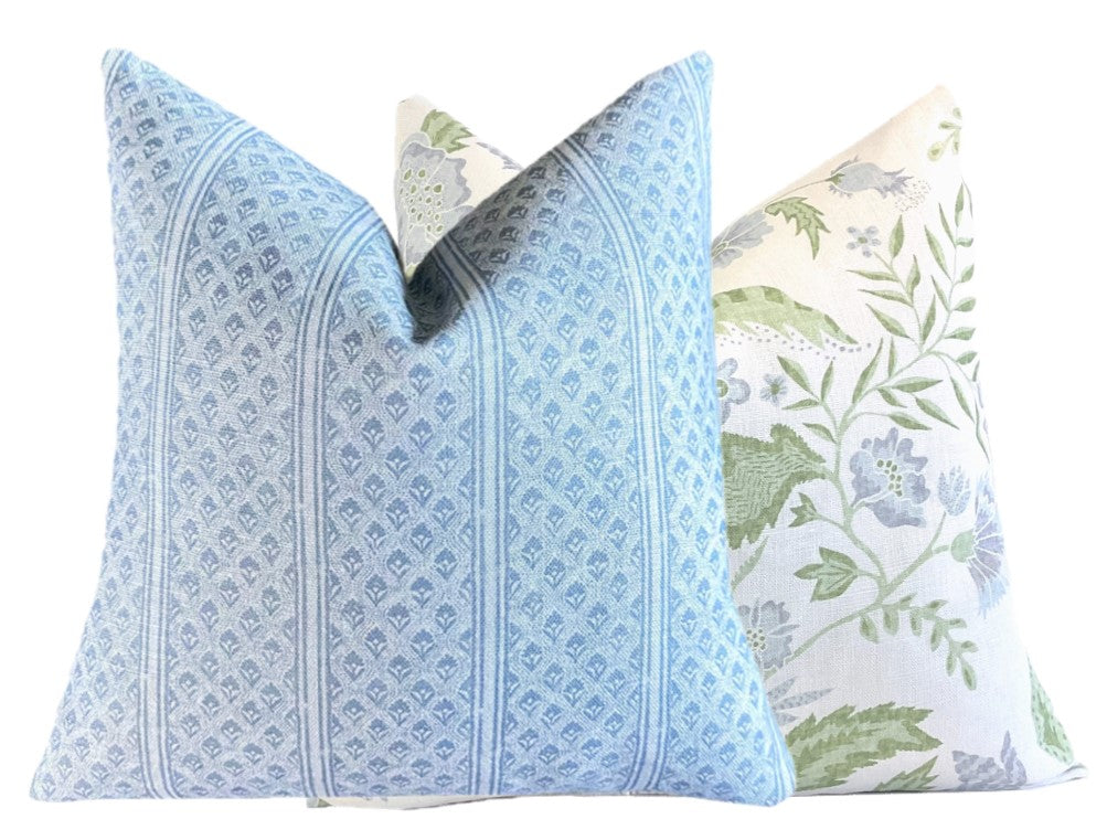 Brynn Soft Blue Stripe Linen Pillow Cover | Neutral