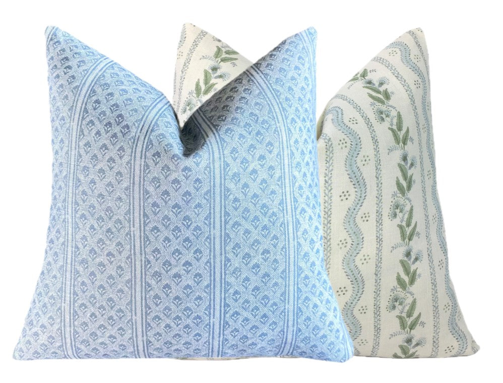 Brynn Soft Blue Stripe Linen Pillow Cover | Neutral