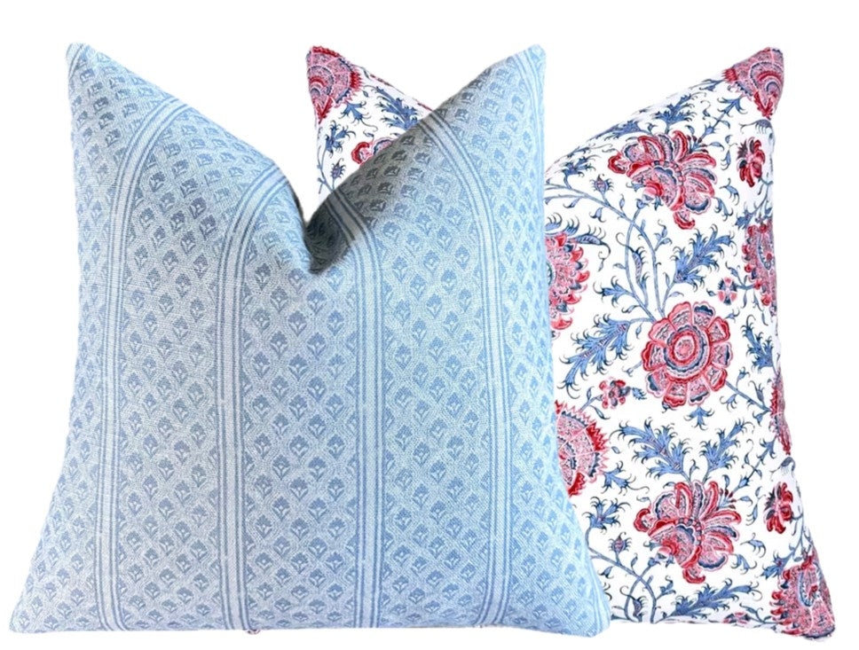 Brynn Soft Blue Stripe Linen Pillow Cover | Neutral