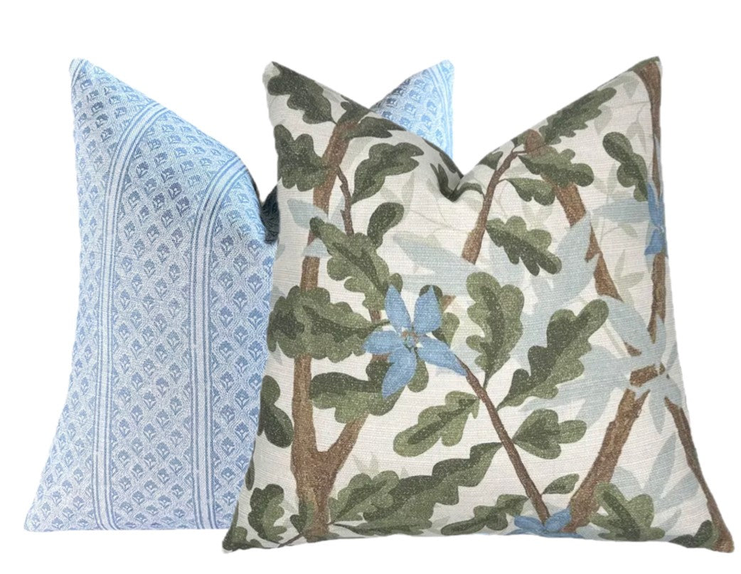 Woodlands Olive Green Botanical Pillow Cover | Large Scale | Linen