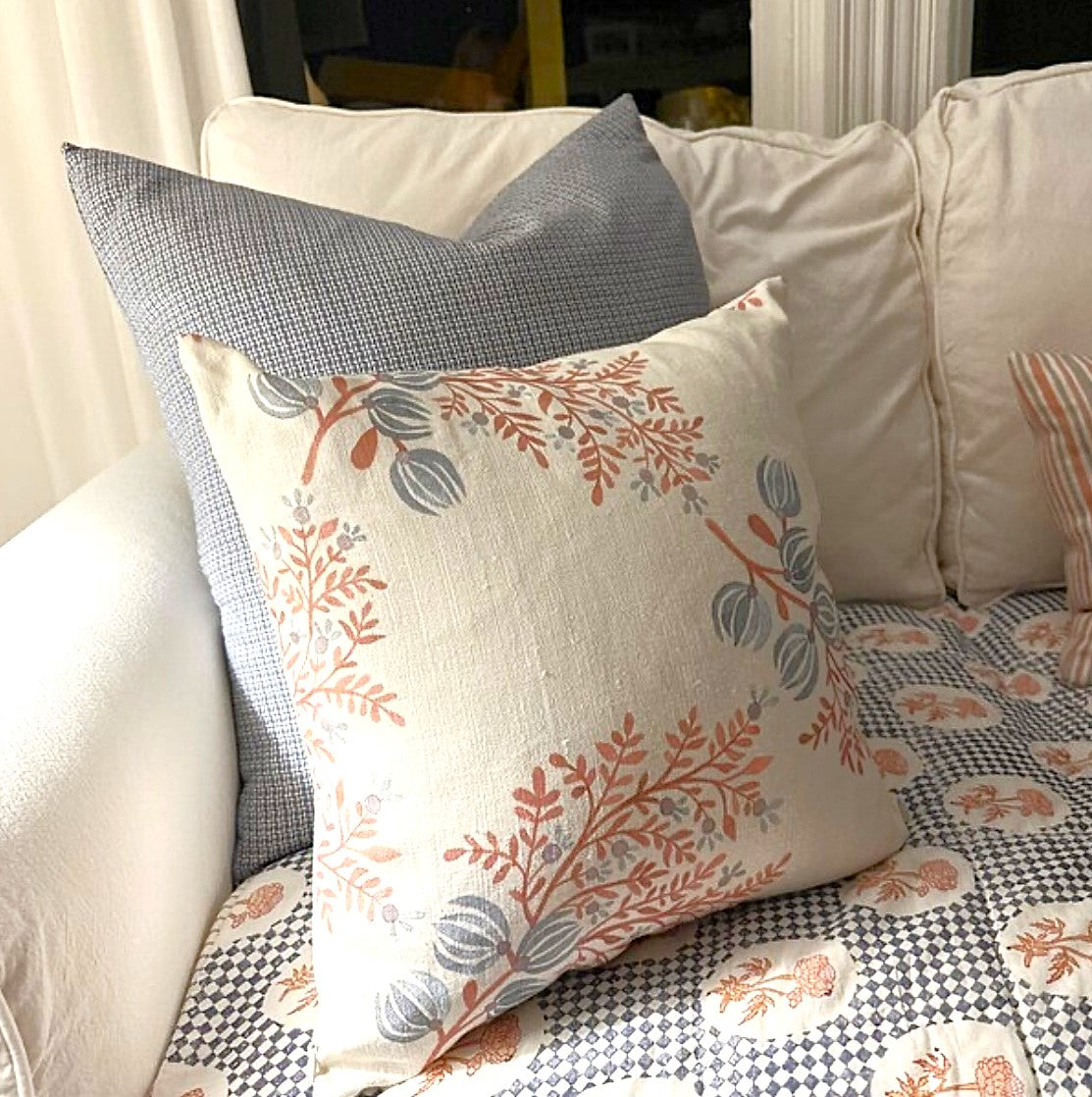 Terra Cotta Blues Linen Pillow Cover