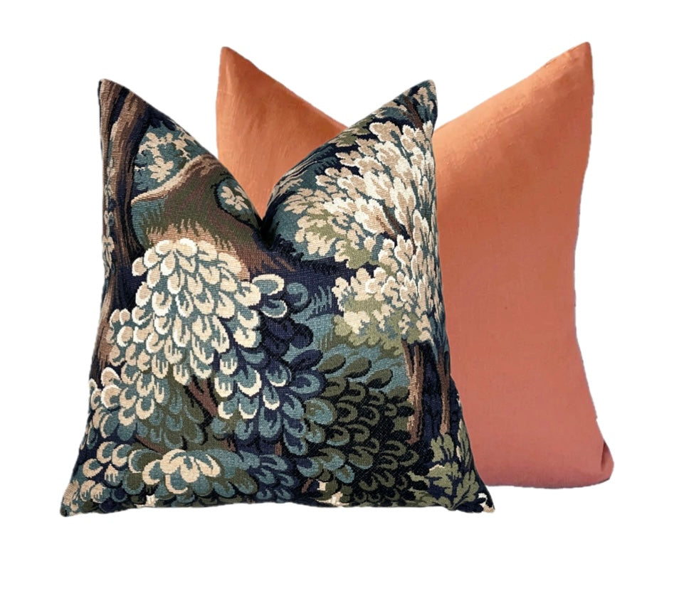 Basswood Forest Blue Tapestry Pillow Cover | Moody Blue | Designer | Botanical